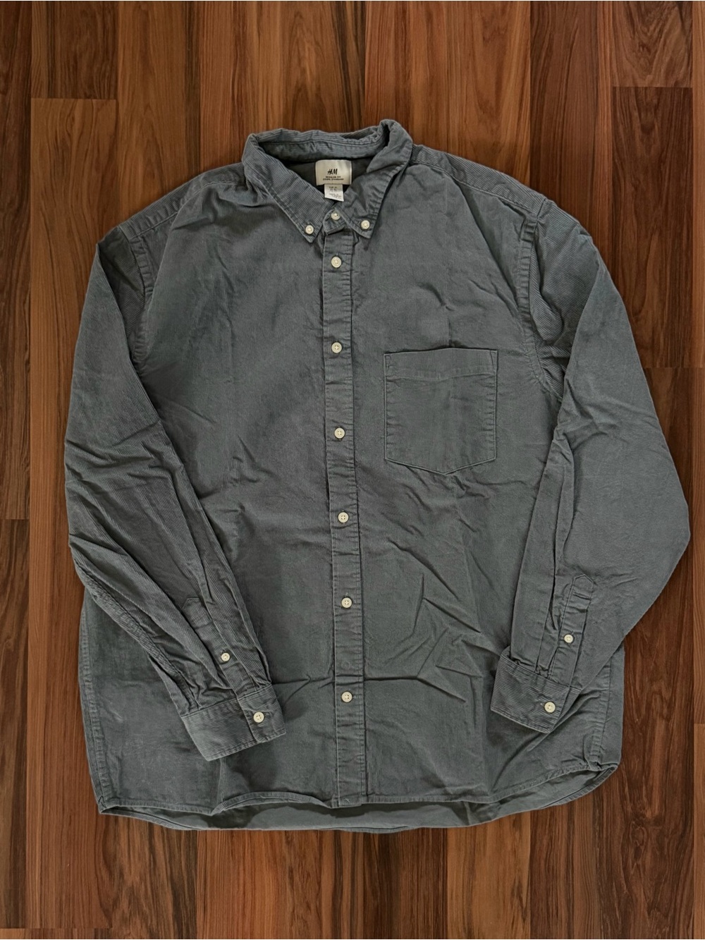 H&M Men's Slate Blue Button-Down Corduroy Shirt